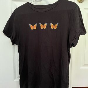 Black T-Shirt with Butterflies